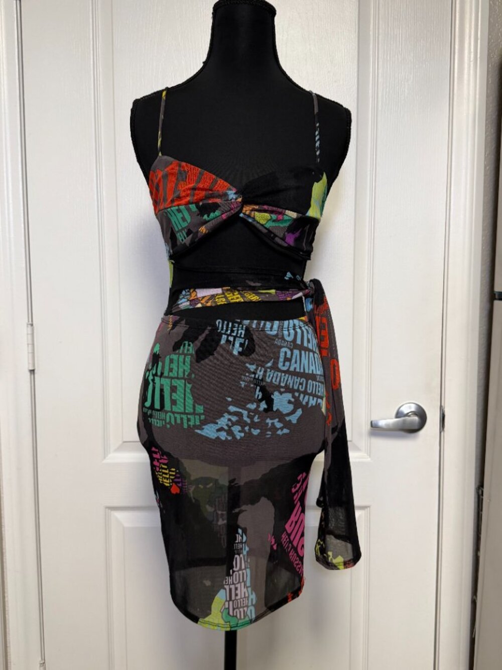 Queen Maria World Map Cut Out Mesh Wrap Dress Romper Size S